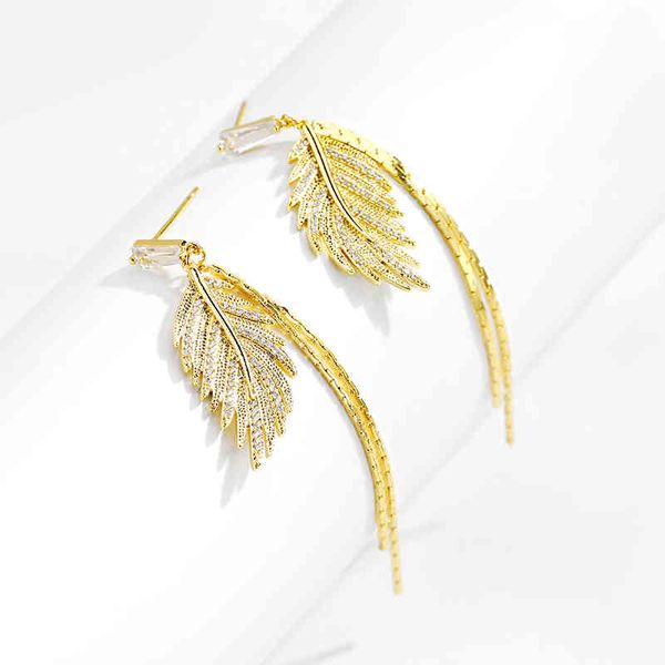 

luxury 14k real gold plated leaves earring delicate micro inlaid cubic zircon stud earrings for women wedding jewelry pendant, Silver