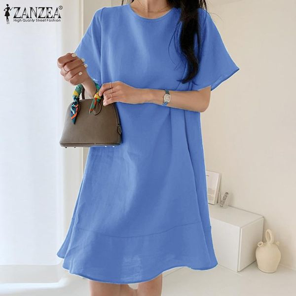

casual dresses women's summer short dress zanzea 2021 solid sundress elegant sleeve knee length vestidos female holiday robe femme, Black;gray