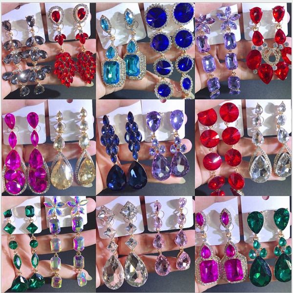 

fast ship europe and the united states sell exaggerated colored glass diamond drop earrings alloy heavy industry retro bohemian long earring, Silver
