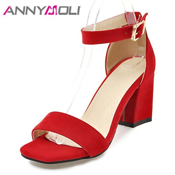 

sandals summer women shoes ankle wrap high heels square heel work ladies beige red plus size 37-43, Black