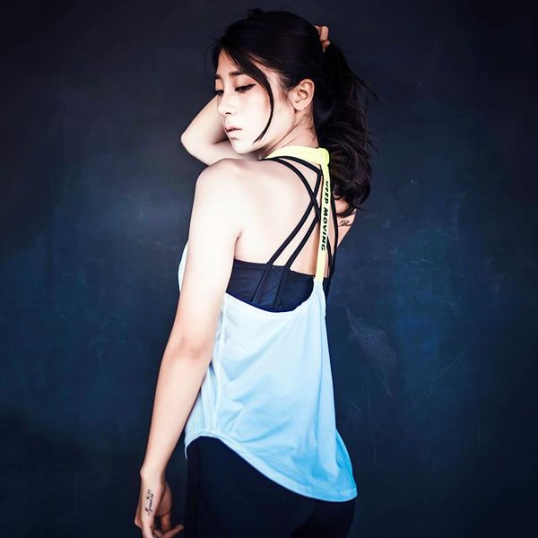 

yoga outfits chu letter print t word sleeveless sport shirt tight quick drying running gym vest women fitness tank v1408, White;red