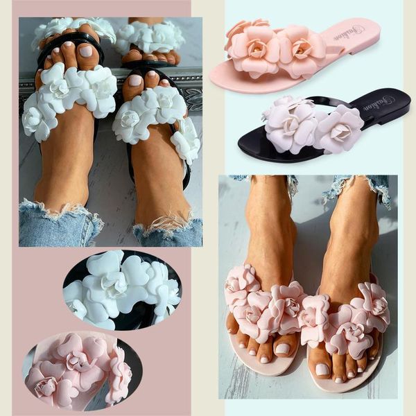 

women slipper bohemian flat toe casual shoes beach sandals ladies slip on slippers flower flops sandalias de mujer, Black