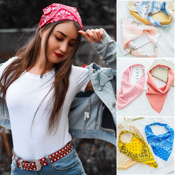 

2021 new women macaron soft silk headbands elastic bohemian print hair bands hair accessories for women headdress headwrap, Blue;gray
