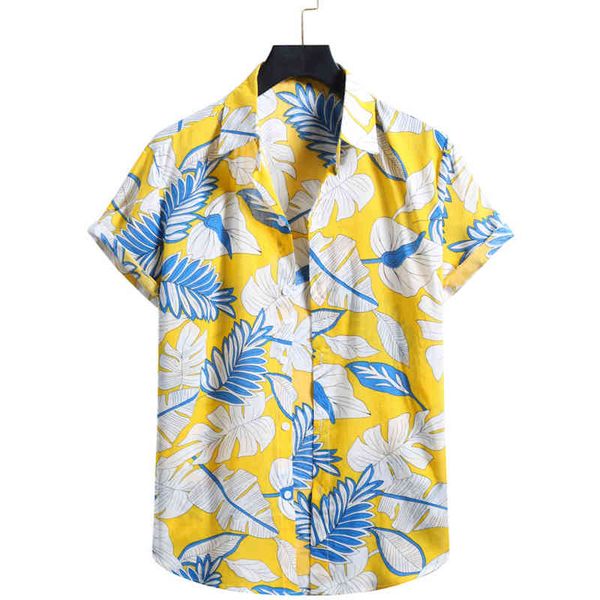 

leaf print shirts men short sleeve casual mens aloha shirt beach holiday hawaiian camisas summer brand cosy ethnic style camisa 210524, White;black