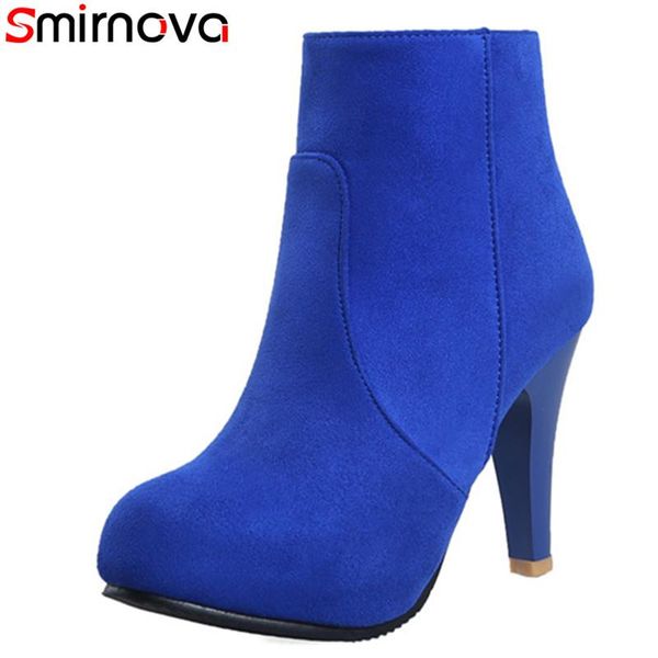 

boots smirnova arrival 2021 women high heel round toe shoes solid zip 10cm spike heels ankle size 33-44, Black