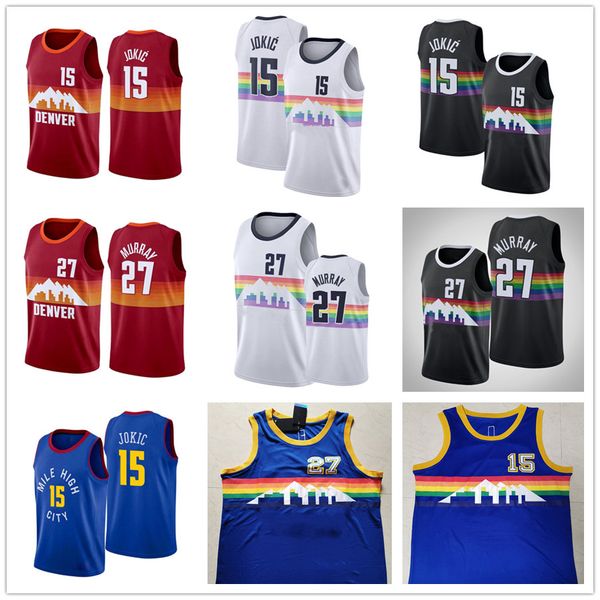 

2021 mens jamal 27 nikola murray 15 jokic jersey basketball denver nuggets jersey have patch, Black;red