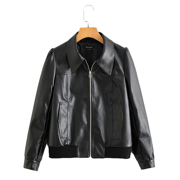 

women's leather & faux autumn coat jacket motorcycle women moto, Black