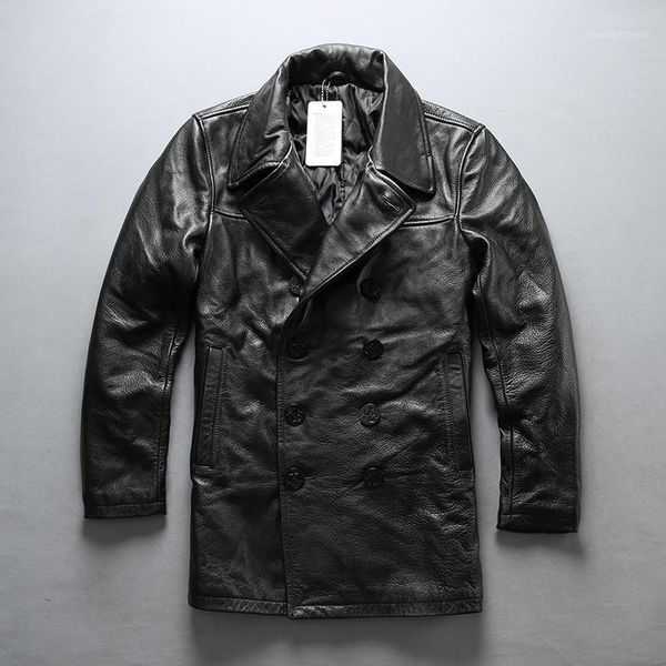 

men's genuine leather winter jacket vintage classic cowhide coat casual plus size formal black 2021 & faux
