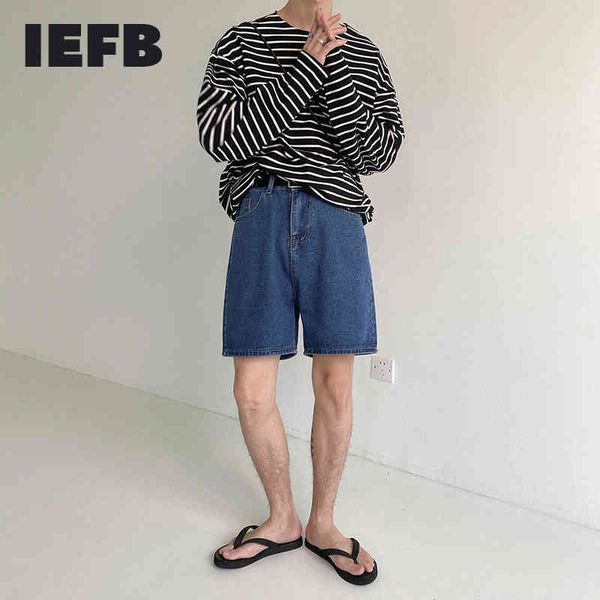 

iefb dark denim shorts men's loose vintage summer fashion ins straight handsome korean trend denim knee length pants male 9y6979 210524, White;black