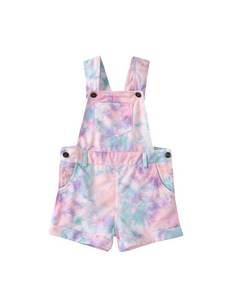 

jumpsuits toddler baby girl's suspender pants, tie-dye printing sleeveless outfits, casual square collar one-piece clothing, Blue