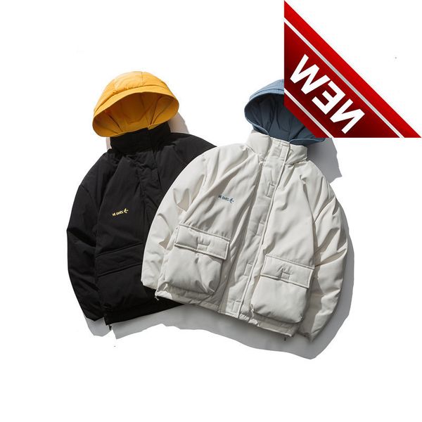 

winter new japanese fashion brand color matching hooded cotton men's loose tooling clothing wild jacket, Black