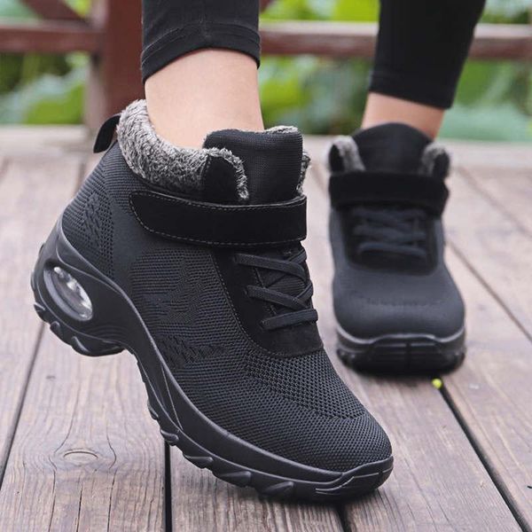 

boots large size women's air cushion woman slip-on shoes plus plush women winter high keep warm non slip snow boot 301a, Black