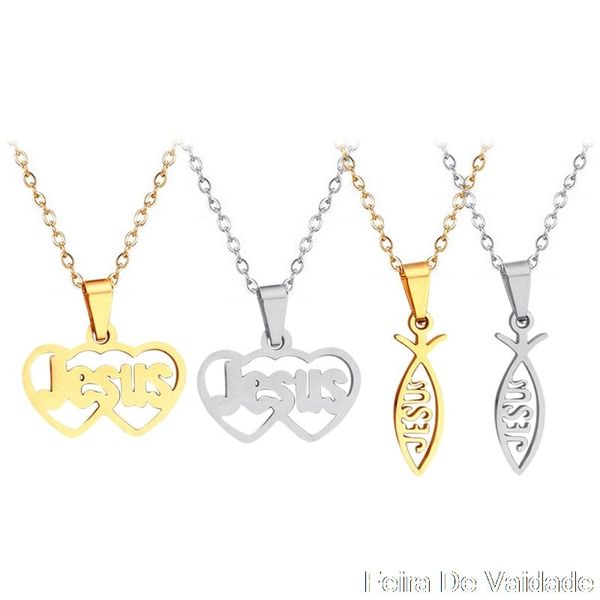 

pendant necklaces stainless steel necklace for women man lover's sharp jesus fish shape color engagement jewelry, Silver