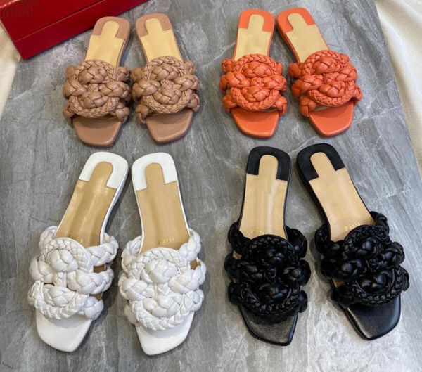 

designer summer slipper women's sandal edition smooth leather weft 3d stereos shoes ladies good quality with box size 35-40, Black