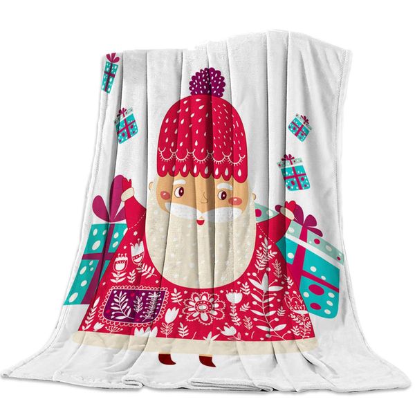 

Flannel Throw Blanket for Bedroom,Indoor and Outdoor Microfiber Blankets, Cute Santa Claus and Gift Box Ultra Soft Plush Nap
