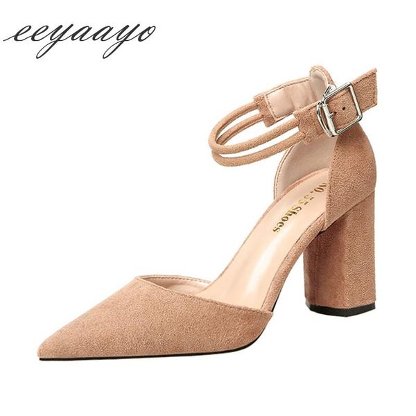 

dress shoes 2021 summer women ankle strap sandals high square heel pointed toe buckle ladies khaki female heels, Black