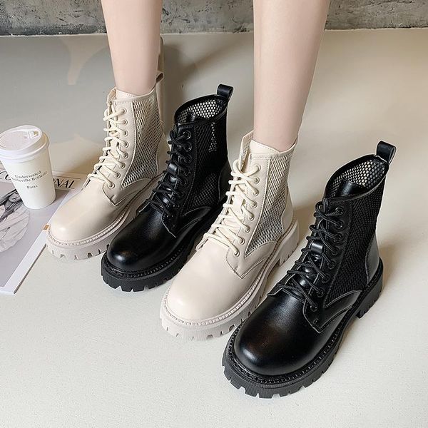 

boots shoes summer women zipper boots-women round toe ankle ladies 2021 med rock pvc fabric cross-tied scandals hoof heels basi, Black