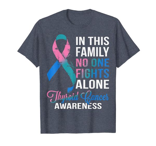 

thyroid cancer ribbon - in this family no one fights alone, White;black