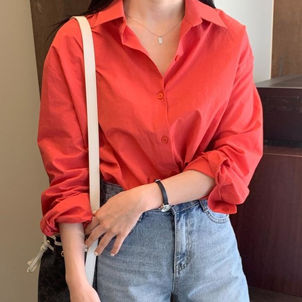 

[ewq] women red casual big size blouse new lapel long sleeve loose fit shirt fashion tide spring summer 2f0462 blusas 210423, White