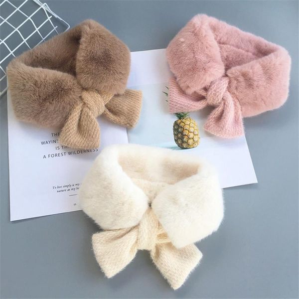 

scarves winter children's scarf thickened warm girls imitation fur collar soft solid color plush neck protection trend, Blue;gray