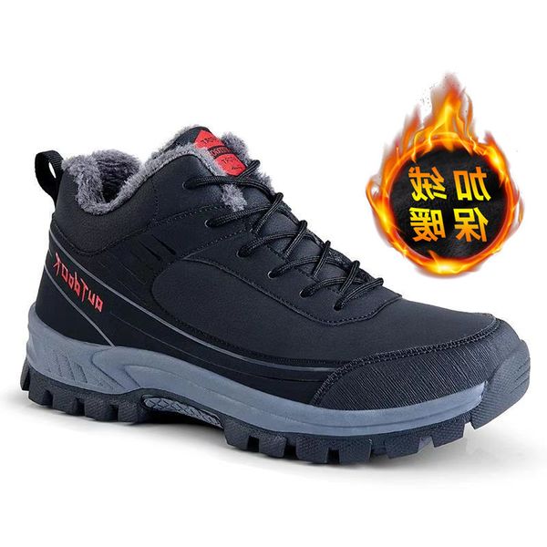

autumn and winter new high outdoor men's shoes plush wide version dad's band warm, Black