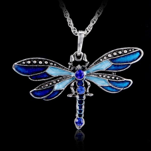 

pendant necklaces crystal vintage dragonfly necklace for women jewelry antique animal long epacket drop, Silver