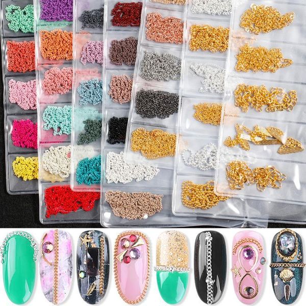 

pack various shapes chains ring buckle 3d metal nail art decorations multi-colore manicure accessories diy alloy studs1, Silver;gold