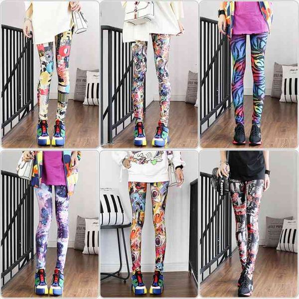

jiayan casual colorful trousers fashion leggings cropped pencil pants print fitness ladies thin milk silk, Black