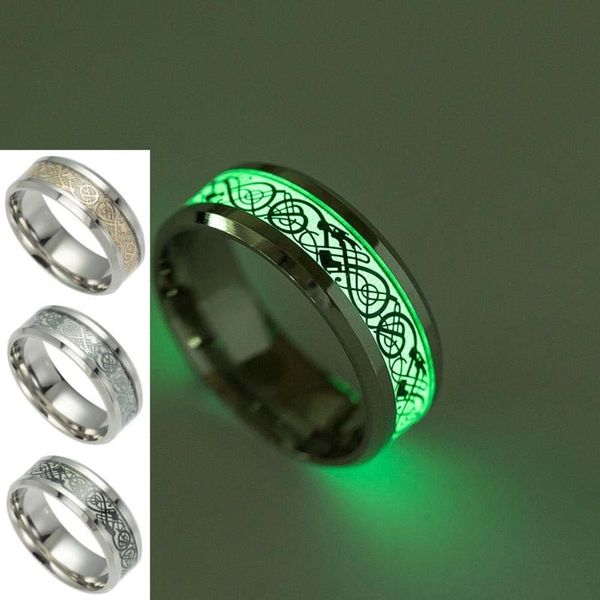 

stainless steel dragon ring fluorescent glow in the dark tattoo ring band fashion jewelry for wome men will and sandy new, Silver