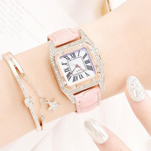

women watch luxury leather bracelet ladies quartz wristwatches clock female minimalist pink diamond relogio feminino, Slivery;brown