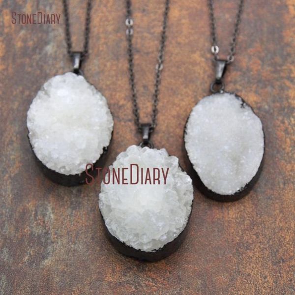 

pendant necklaces gun black oval shaped necklace druzy crystal 18inch-32inch nm12274, Silver