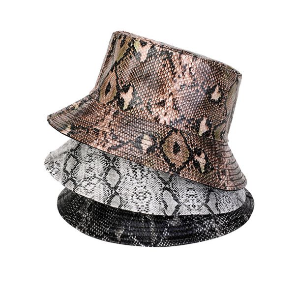 

pu snake pattern fisherman hat fashion hip-hop double-sided wearing bucket hats female travel shade sunsceen hat cap, Blue;gray
