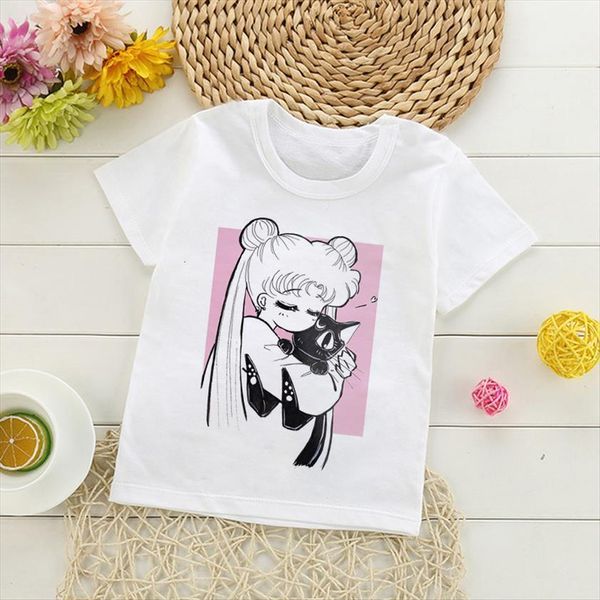 

summer fashion cartoon tshirts japanese anime graphic printed children t shirt kids girls cute cat tee, Blue