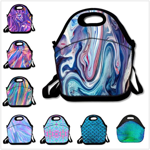 

storage bags neoprene rainbow membrane pattern lunch bag insulation outdoor picnic environmental protection waterproof