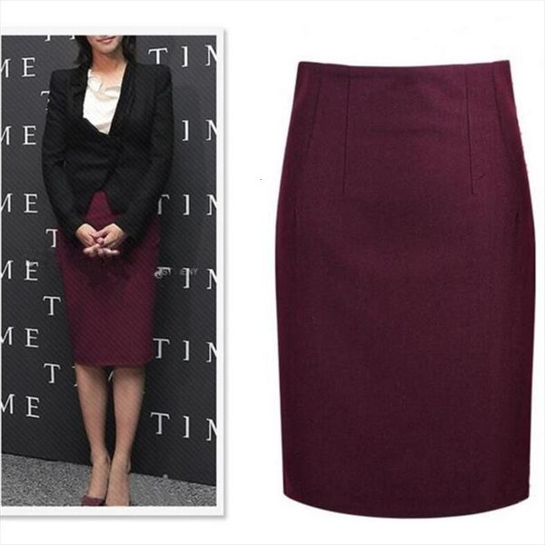 

fashion autumn winter spring women skirt pencil high waist midi plus size woolen skirts, Black