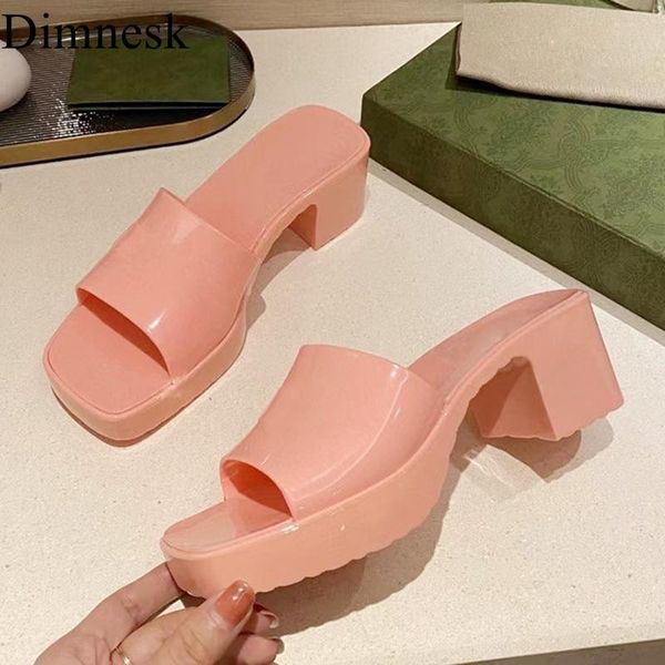 

chunky high heel slippers women thick sole open toe sandals summer seaside vacation jelly shoes platform sandalias female, Black