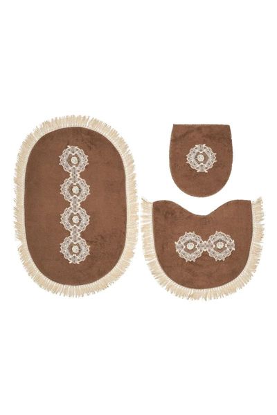

queen oval embroidered 3 piece set brown queenon bath mats