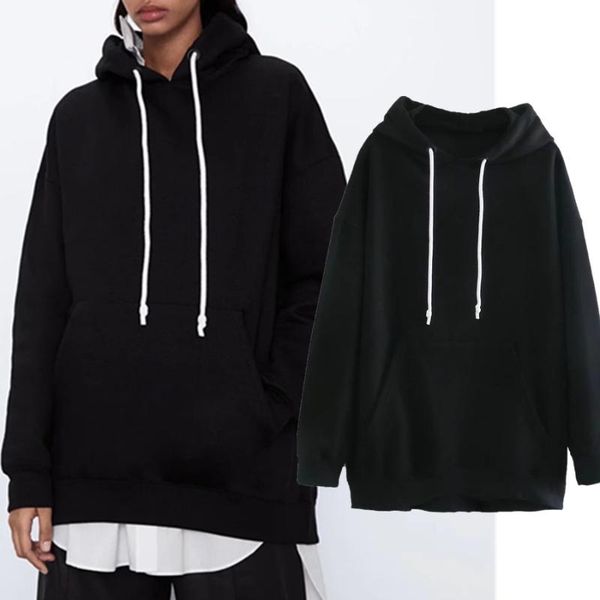 

women's hoodies & sweatshirts maxduengland style high street boyfriend winter women fashion vintage hooded kangaroo pocket sweatshirt p, Black