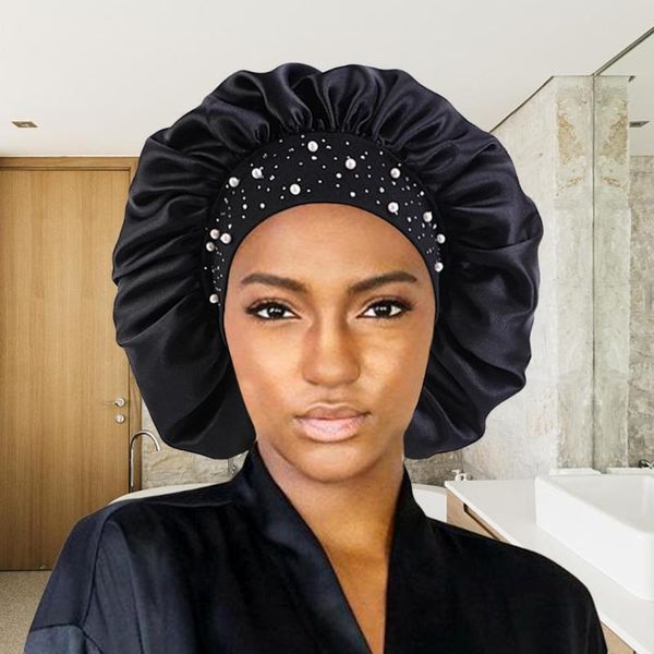 

night cap skin-friendly breathable fabric rhinestone women sleeping hat for travel household merchandises shower caps