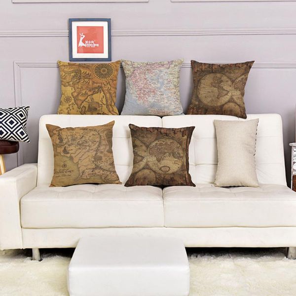 

cushion/decorative pillow vintage ocean map cushion cover case retro world maps sofa cotton linen throw nautical home decoration gifts