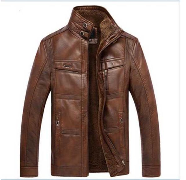 

men leather jacket male fur coat leather jackets fleece inner thick coat for men plus size, Black