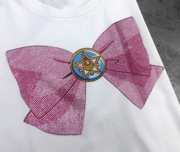

luxury brand t shirt and polos korea chao brand chest pink bow intermittent t-shirt fairy five pointed star dream short sleeve, White