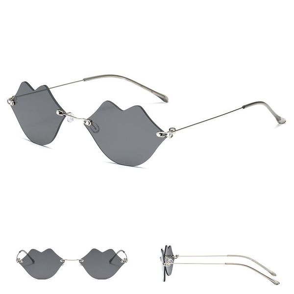 

personality frameless lip shape sunglasses women trend fashion ultra light comfortable catwalk shopping glasses, White;black