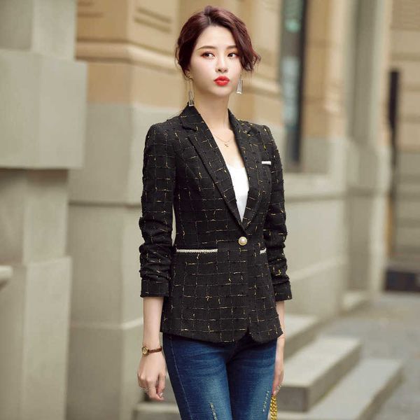

plus size s-4xl temperament women's jacket autumn high-quality office ladies blazer elegant casual suit 210527, White;black