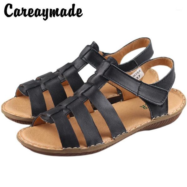 

sandals careaymade-handmade rome women's summer full-grain leather comfortable soft bottom mori flat shoes1, Black