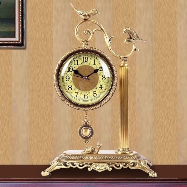 

european retro luxury clock creative living room bedroom silent brass feng shui home decoration digital desk & table clocks