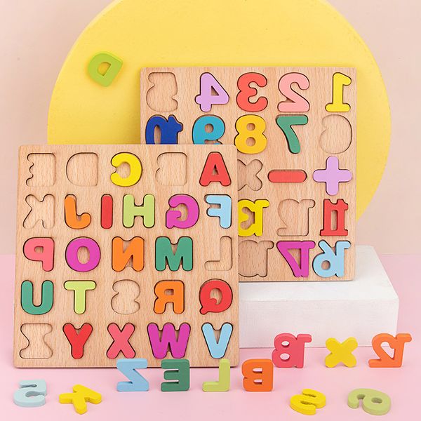

children's pinyin puzzle number letter cognition early education building block shape wooden toy infant puzzle hand grab board