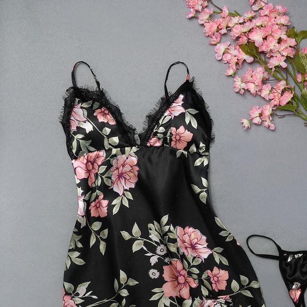 

pyjamas pajamas sleep wear fashion women sleepwear flower lace lingerie temptation underwear jumpsuit, Black;red