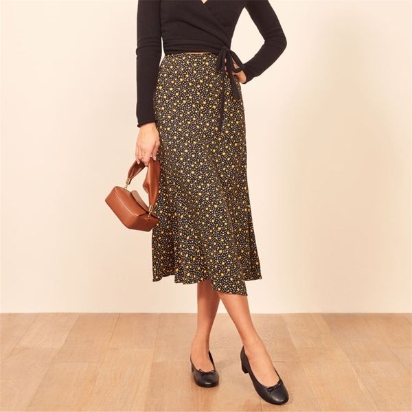 

spring and autumn women's skirt casual flower print 210430, Black