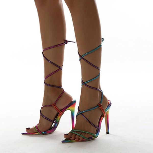 

dress shoes colorful women gladiator sandals high heels summer party ankle cross-strap pumps, Black